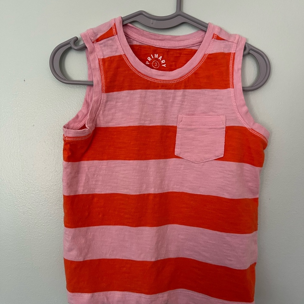Primary Pink and Orange Striped Kids Tank Top
